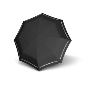 Unisex skėtis Knirps T200 Duomatic, juodas su atšvaitais, išskleistas
