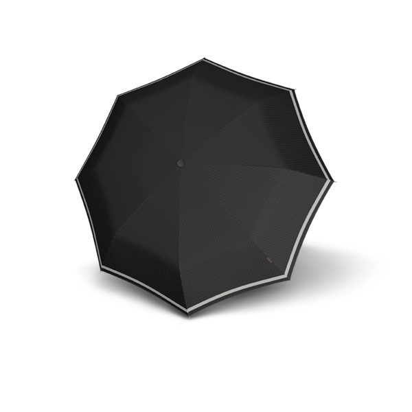 Unisex skėtis Knirps T200 Duomatic Reflective Rain juodas su atšvaitais atidarytas